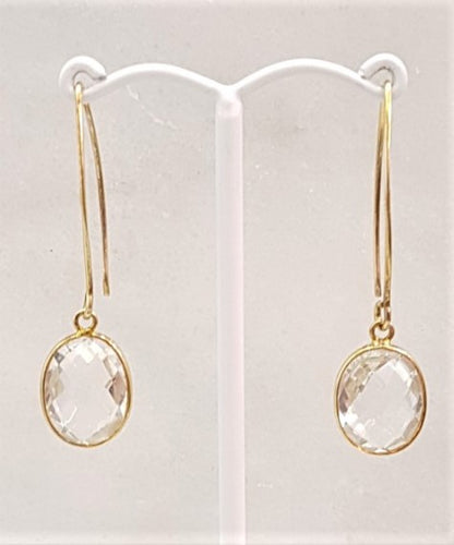 Clear Quartz Single Gem Drop V-hook Earrings