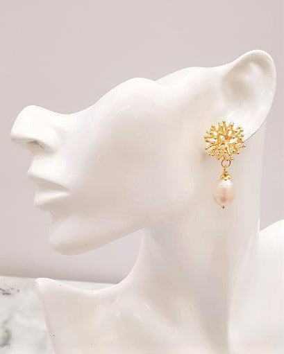 Branch Coral with Baroque Pearls Stud Earrings
