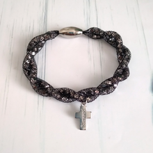 Black Crystal Mesh Blessed Cross Bracelet
