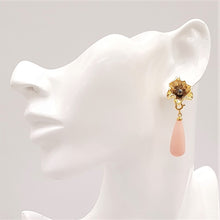 Crumpled Pearl Flower Studs with Coral Dangle Earrings