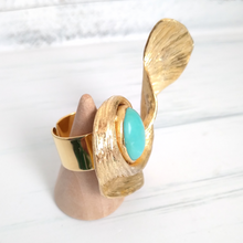 Curved Leaf with Turquoise Cocktail Ring
