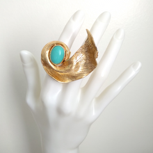 Curved Leaf with Turquoise Cocktail Ring