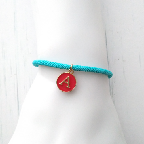 Dani Turquoise with Red Initials Corded Slider Bracelet
