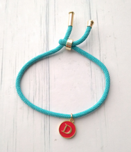 Dani Turquoise with Red Initials Corded Slider Bracelet