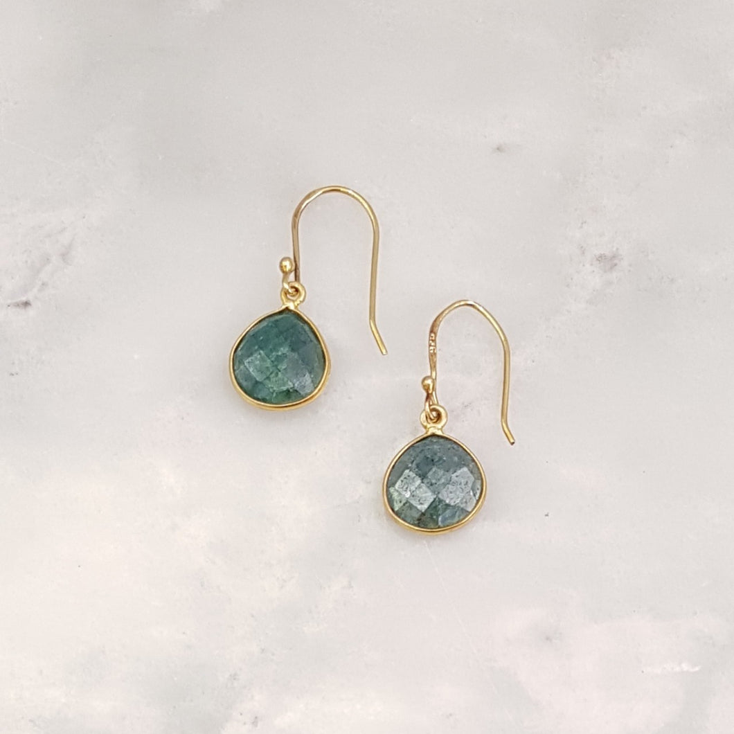 Titanium Coated Emerald Single Drop Hook Earrings