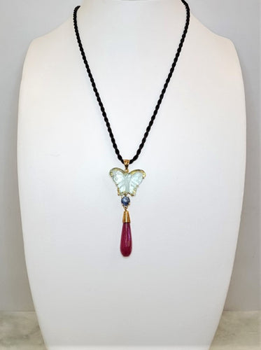 Carved Flourite Butterfly with Kyanite and Red Jade Terra Firma Pendant