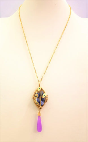 Gazebo Locket with Lava Stones, Green Agates & Lavander Jade Pendant