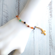 Gemstone Rosary Bracelet with Metal Cross