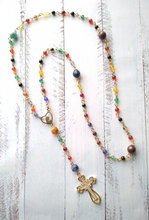 Gemstone Rosary with Cubic Zirconia Metal Cross Necklace