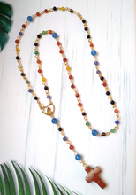 Gemstone Rosary with Red Jasper Cross Necklace
