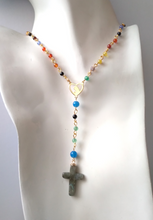 Gemstone Rosary with Labradorite Cross Necklace