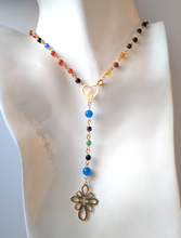 Gemstone Rosary with Metal Cross Necklace