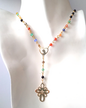Gemstone Rosary with Metal Cross Necklace