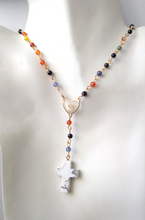 Gemstone Rosary with White Howlite Cross Necklace