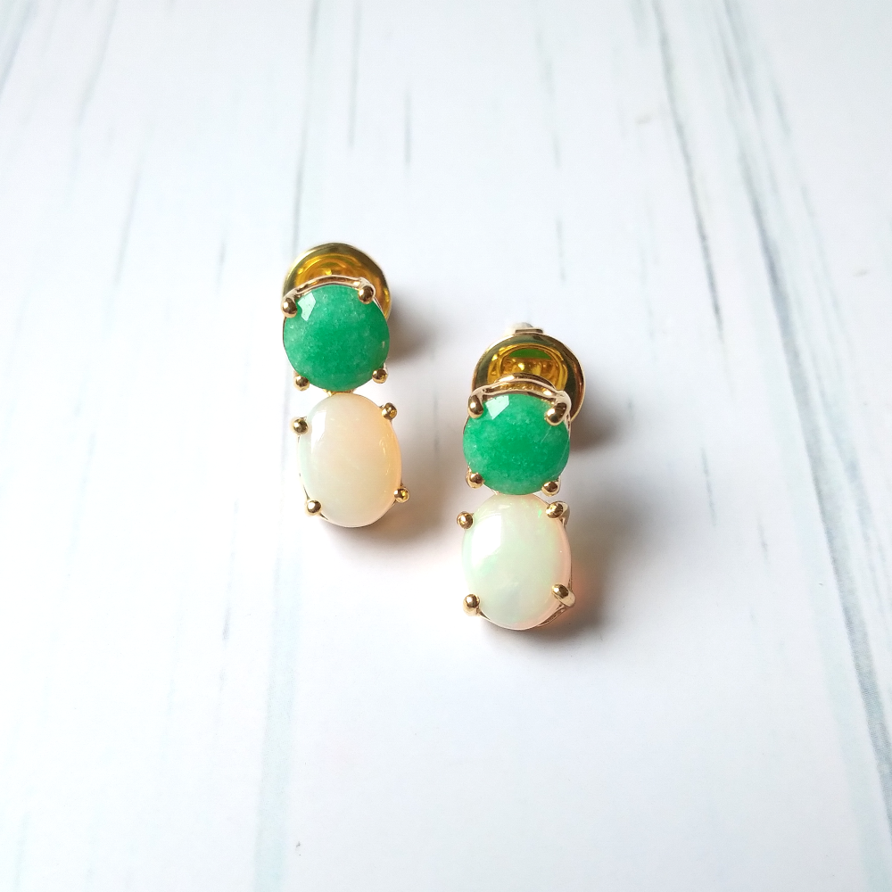 Green Agate &  White Opal Separates Earrings