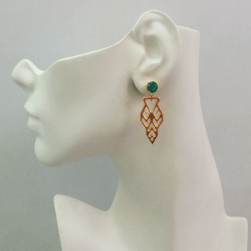 Green Agate Round Stud with Lawin Dangling Earrings