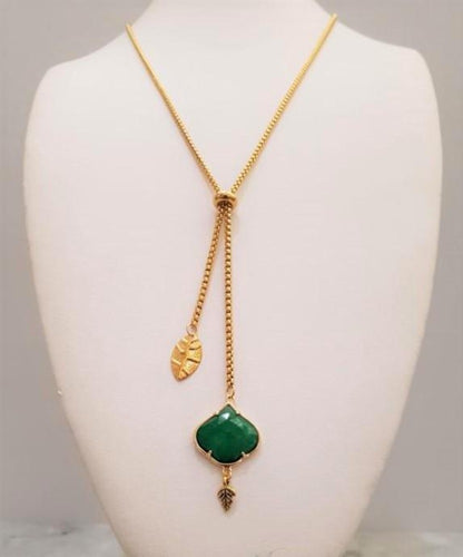 Green Jade Leaf Affirmation Slider Necklace