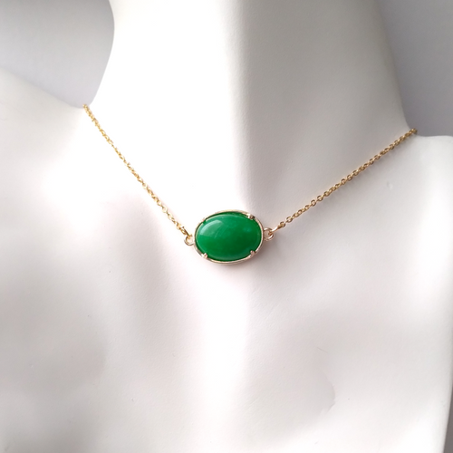 Horizontal Green Jade Oval Single Gem Drop Pendant