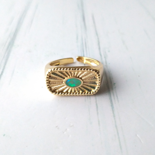 Deco Sunrays Opal Green Ring