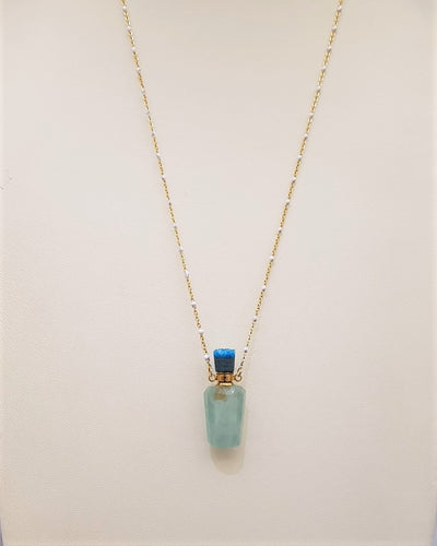 Green Quartz with Turquoise Cap Essential Oil Bottle Pendant