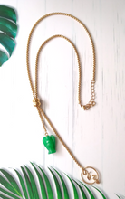 Green Jade Angel with Round Trellis Charm Slider Necklace