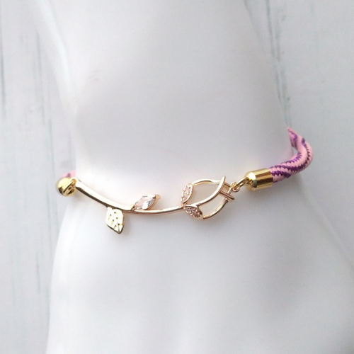 Kelly Moonstone Rose Metallic Corded Slider Bracelet
