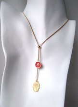 Khamsa with Initials Affirmation Slider Necklace