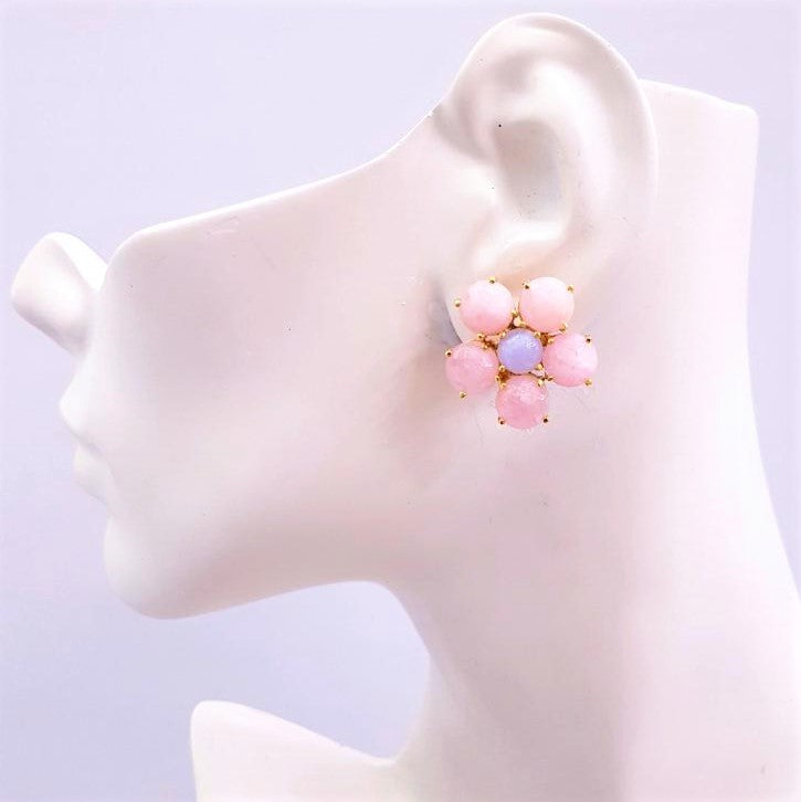 Kunzite & Blue Lace Agate Bloom Earrings