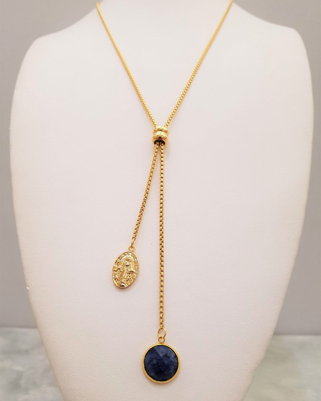 Lapis Lazuli and Miraculous Medal Affirmation Slider Necklace