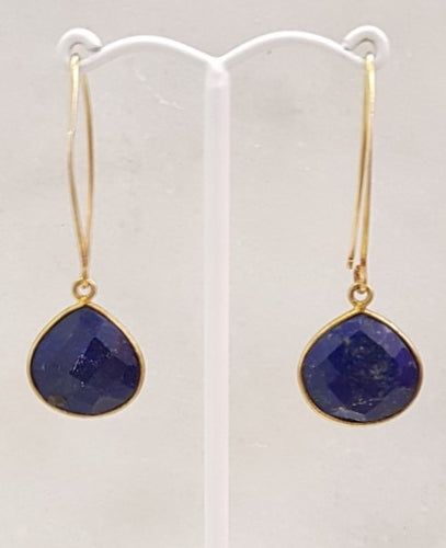 Lapis Lazuli Single Gem Drop V-hook Earrings