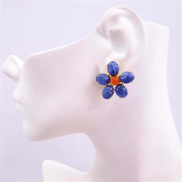 Lapis Lazuli & Carnelian Bloom Earrings