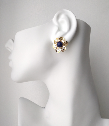 Round Lapis Lazuli Stud with Cutout Gumamela Earring Jacket