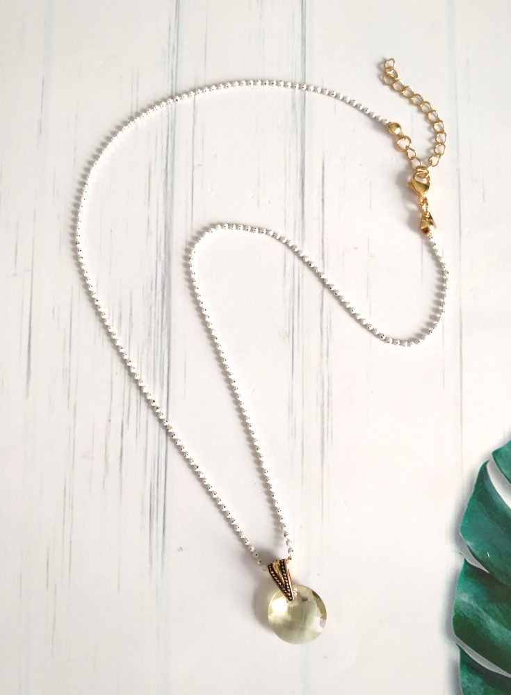 Lemon Quartz Single Pendant on a White Enamel Chain Necklace