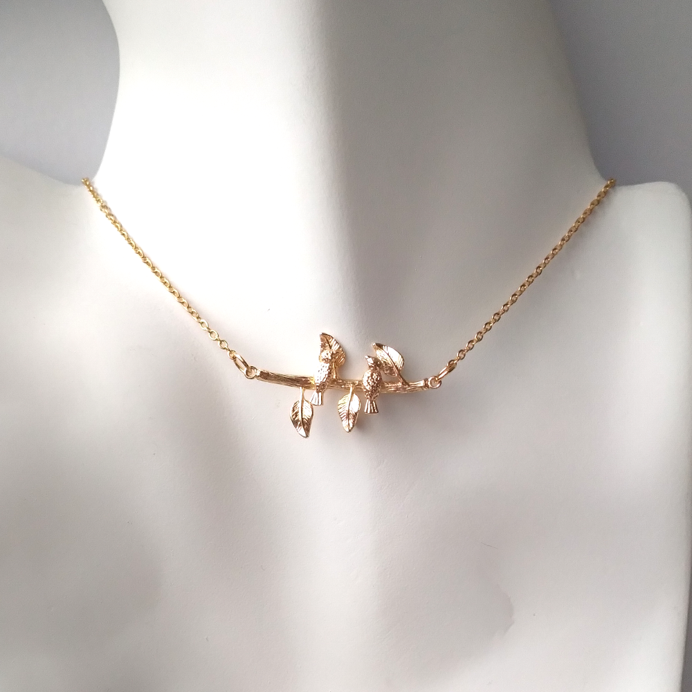 Lovebirds on a Branch Collarbone Necklace