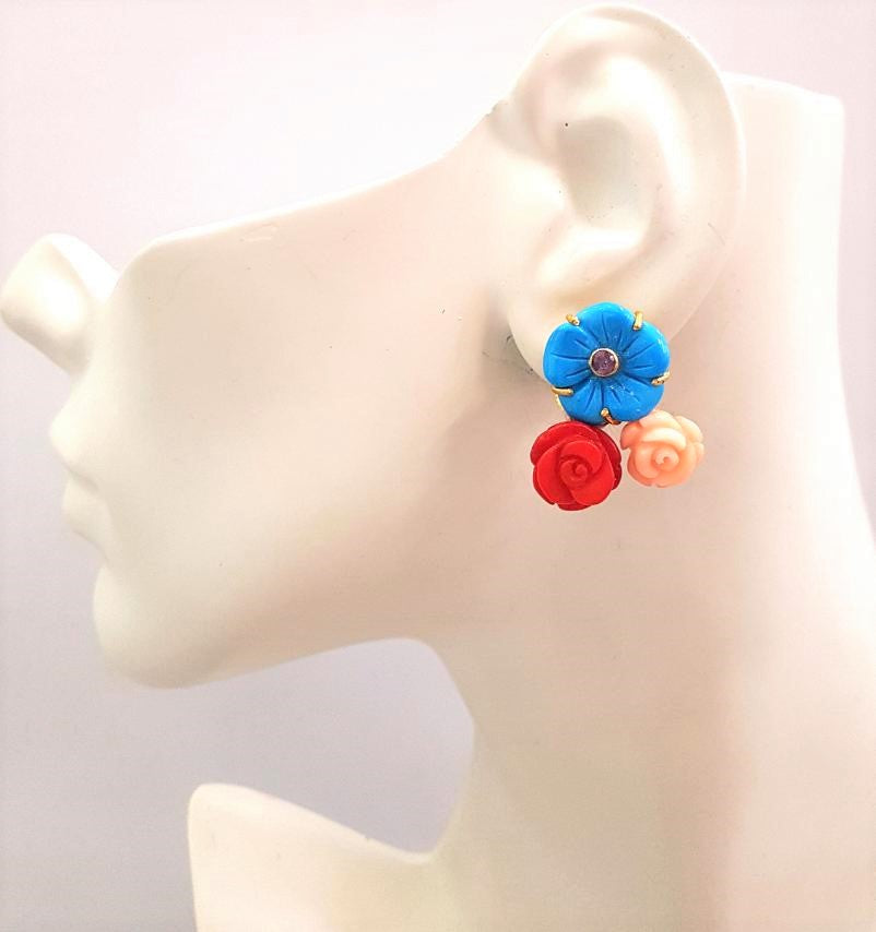 Carved Flower Blooms Stud Earrings