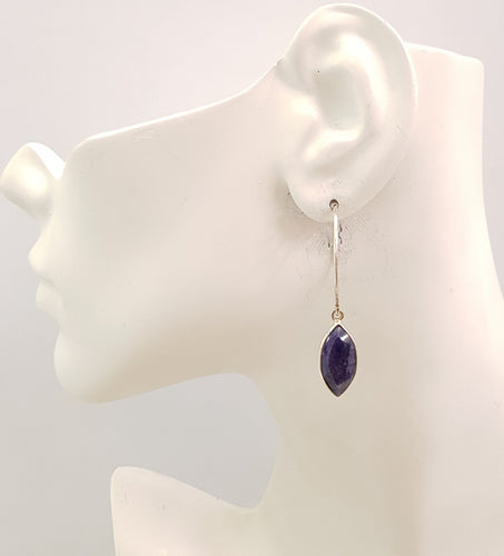 Blue Sapphire Single Gem Drop Big Hoop Earrings