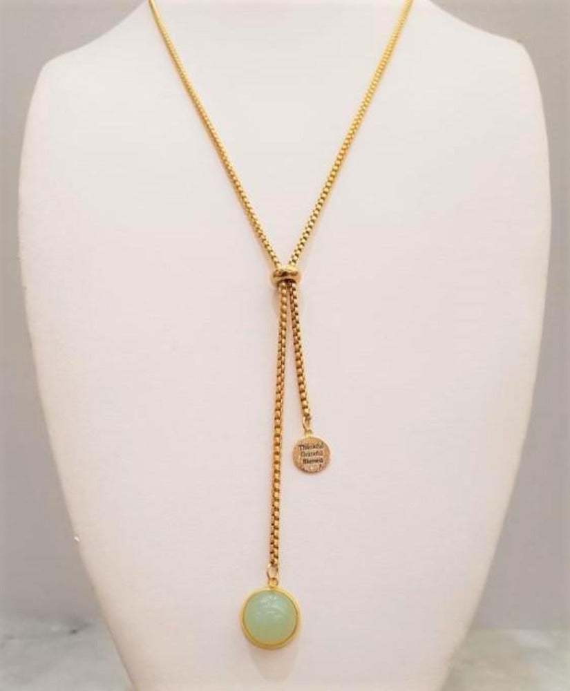 Thankful, Grateful, Blessed with Mint Chalcedony Affirmation Slider Necklace
