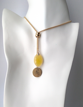 Oval Jade with Miraculous Medal Charm Slider Necklace