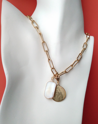 Mount Carmel with Mother of Pearl Paperclip Necklace