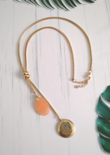 Oval Peach Jade with Padre Pio Slider Necklace