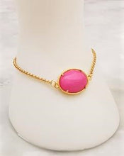 Pink Agate Leaf Back Jeweled Slider Bracelet