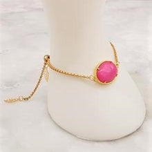 Pink Agate Leaf Back Jeweled Slider Bracelet