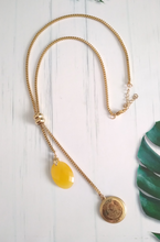 Oval Yellow Jade with Padre Pio Slider Necklace
