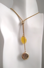 Oval Yellow Jade with Padre Pio Slider Necklace