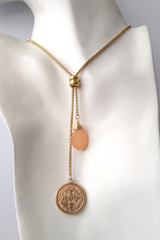 Peach Jade with Saint Benedict Medal Slider Necklace