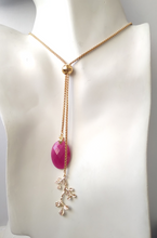 Pink Jade & Branches with Leaves Slider Necklace
