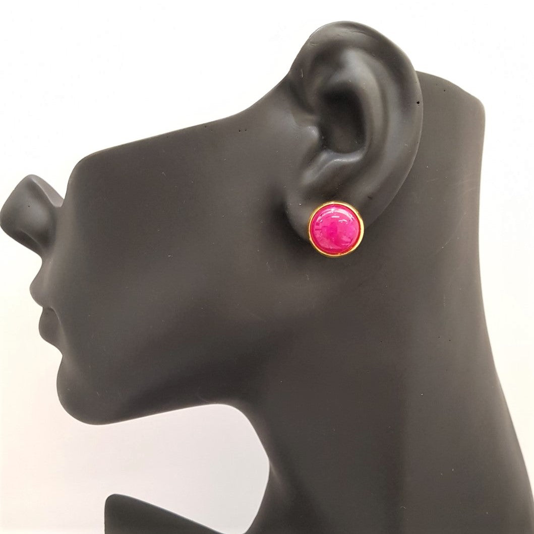Pink Jade Simple Gemstone Stud Earrings