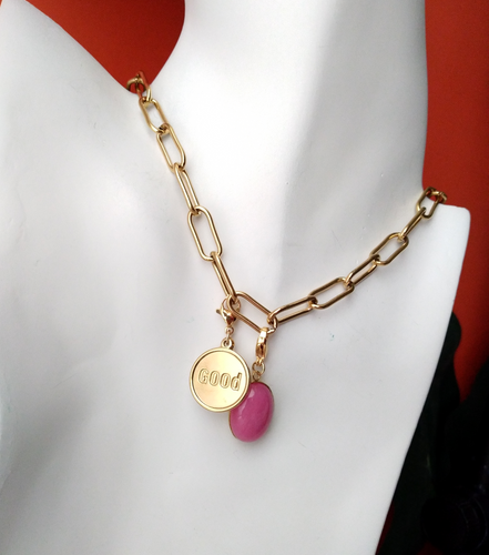 Good Charm with Gems Paperclip Necklace