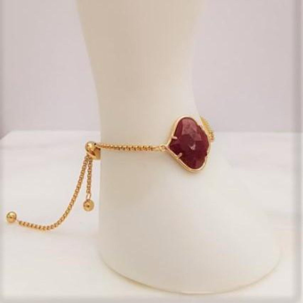 Alhambra cut Red Jade Jeweled Slider Bracelet