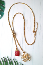 Red Jade with Branch Coral Slider Necklace